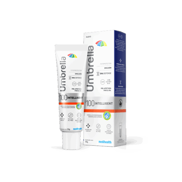 Umbrella Intelligent SPF 100. Emulsión ligera que previene la aparición de arrugas y manchas. Ideal para pieles sensibles, protección completa y duradera.