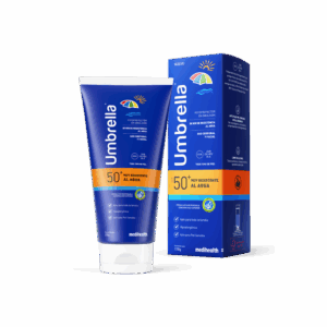 Umbrella Muy Resistente al Agua SPF 50. De amplio espectro con alta resistencia al sudor y al agua (hasta 80 minutos de inmersión). Apto para piel sensible.
